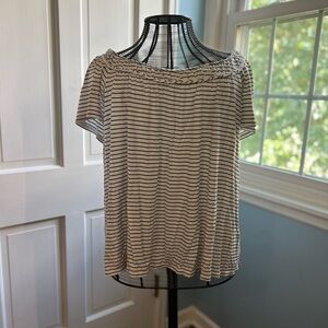 Max Studio Black and White Striped Off-Shoulder Blouse